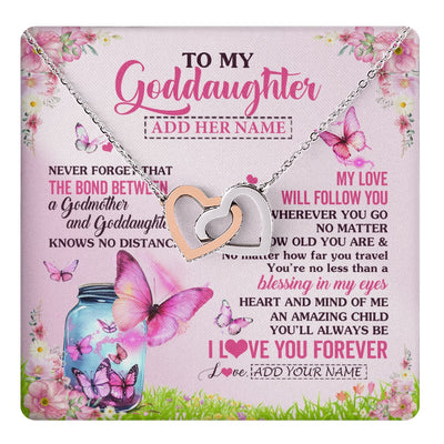 Interlocking Hearts Necklace Stainless Steel & Rose Gold Finish | 1 | Personalized To My Goddaughter Butterfly Necklace From Godmother The Bond Between Goddaughter Birthday Gifts Graduation Christmas Jewelry Gift Box Message Card | https://teecentury.