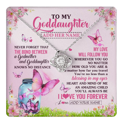 Love Knot Necklace 14K White Gold Finish | 1 | Personalized To My Goddaughter Butterfly Necklace From Godmother The Bond Between Goddaughter Birthday Gifts Graduation Christmas Jewelry Gift Box Message Card | https://teecentury.