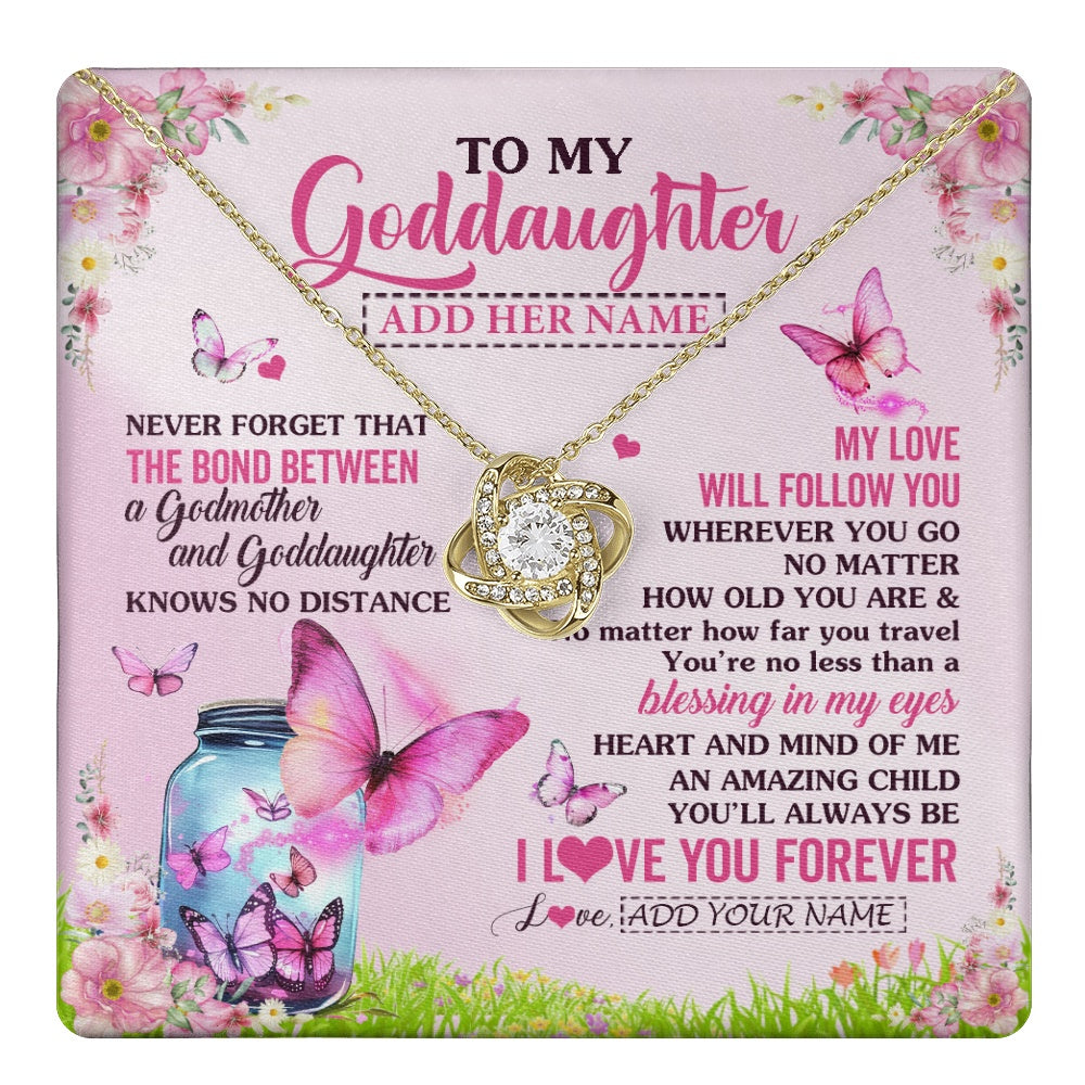 Love Knot Necklace 18K Yellow Gold Finish | 1 | Personalized To My Goddaughter Butterfly Necklace From Godmother The Bond Between Goddaughter Birthday Gifts Graduation Christmas Jewelry Gift Box Message Card | https://teecentury.