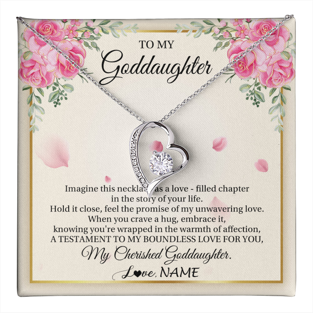 Forever Love Necklace 14K White Gold Finish | 1 | Personalized To My Goddaughter From Aunt Imagine This Necklace As A Love Goddaughter Birthday Graduation Christmas Customized Gift Box Message Card | teecentury