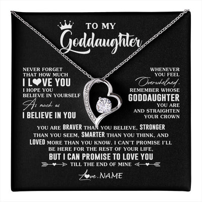 Forever Love Necklace 14K White Gold Finish | 1 | Personalized To My Goddaughter Gifs From Godmother Necklace How Much I Love You Goddaughter Birthday Graduation Christmas Customized Gift Box Message Card | teecentury