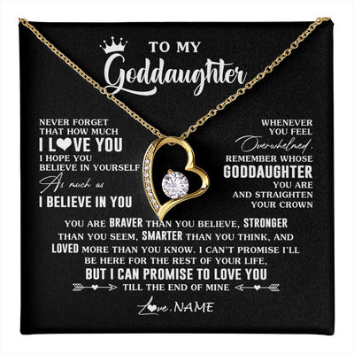 Forever Love Necklace 18K Yellow Gold Finish | 1 | Personalized To My Goddaughter Gifs From Godmother Necklace How Much I Love You Goddaughter Birthday Graduation Christmas Customized Gift Box Message Card | teecentury
