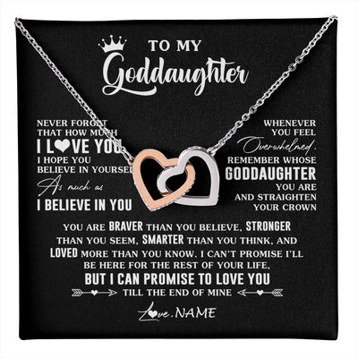 Interlocking Hearts Necklace Stainless Steel & Rose Gold Finish | 1 | Personalized To My Goddaughter Gifs From Godmother Necklace How Much I Love You Goddaughter Birthday Graduation Christmas Customized Gift Box Message Card | teecentury