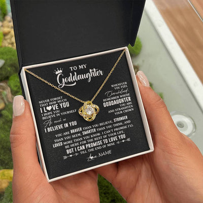 Love Knot Necklace 18K Yellow Gold Finish | 2 | Personalized To My Goddaughter Gifs From Godmother Necklace How Much I Love You Goddaughter Birthday Graduation Christmas Customized Gift Box Message Card | teecentury