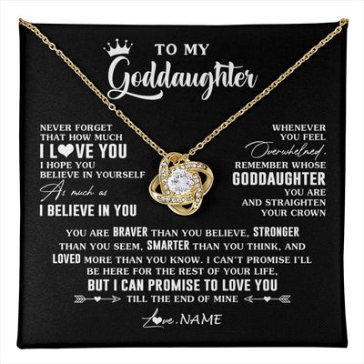 Love Knot Necklace 18K Yellow Gold Finish | 1 | Personalized To My Goddaughter Gifs From Godmother Necklace How Much I Love You Goddaughter Birthday Graduation Christmas Customized Gift Box Message Card | teecentury