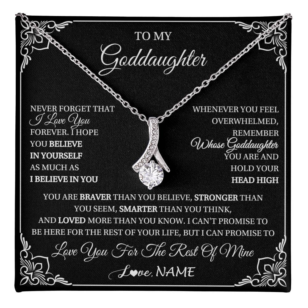 Alluring Beauty Necklace 14K White Gold Finish | 1 | Personalized To My Goddaughter Gift From Godmother Uncle Necklace I Love You Believe In You Goddaughter Birthday Christmas Customized Gift Box Message Card | teecentury
