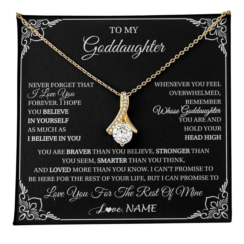 Alluring Beauty Necklace 18K Yellow Gold Finish | 1 | Personalized To My Goddaughter Gift From Godmother Uncle Necklace I Love You Believe In You Goddaughter Birthday Christmas Customized Gift Box Message Card | teecentury