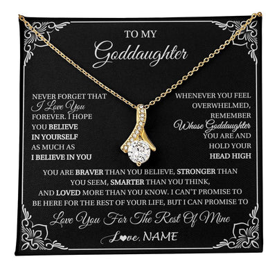 Alluring Beauty Necklace 18K Yellow Gold Finish | 1 | Personalized To My Goddaughter Gift From Godmother Uncle Necklace I Love You Believe In You Goddaughter Birthday Christmas Customized Gift Box Message Card | teecentury