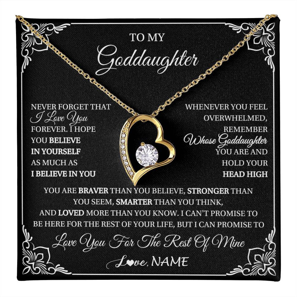 Forever Love Necklace 18K Yellow Gold Finish | 1 | Personalized To My Goddaughter Gift From Godmother Uncle Necklace I Love You Believe In You Goddaughter Birthday Christmas Customized Gift Box Message Card | teecentury