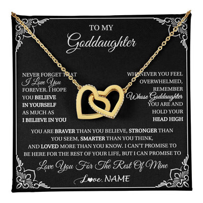 Interlocking Hearts Necklace 18K Yellow Gold Finish | 1 | Personalized To My Goddaughter Gift From Godmother Uncle Necklace I Love You Believe In You Goddaughter Birthday Christmas Customized Gift Box Message Card | teecentury