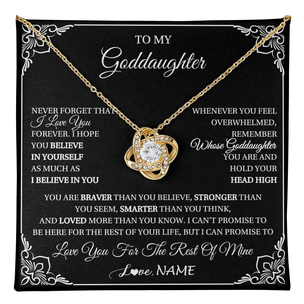 Love Knot Necklace 18K Yellow Gold Finish | 1 | Personalized To My Goddaughter Gift From Godmother Uncle Necklace I Love You Believe In You Goddaughter Birthday Christmas Customized Gift Box Message Card | teecentury