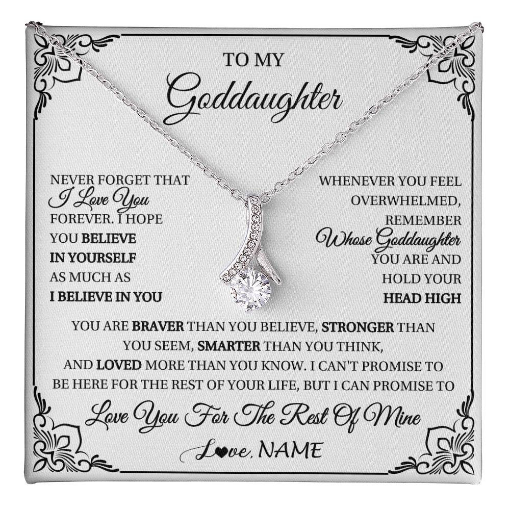 Alluring Beauty Necklace 14K White Gold Finish | 1 | Personalized To My Goddaughter Gift Necklace From Godmother Uncle I Love You Believe In You Goddaughter Birthday Christmas Customized Gift Box Message Card | teecentury