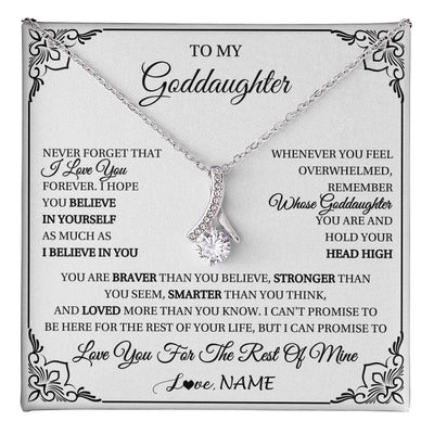 Alluring Beauty Necklace 14K White Gold Finish | 1 | Personalized To My Goddaughter Gift Necklace From Godmother Uncle I Love You Believe In You Goddaughter Birthday Christmas Customized Gift Box Message Card | teecentury