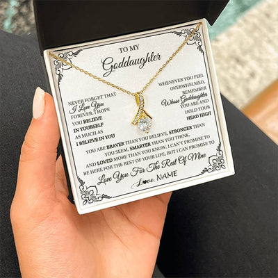 Alluring Beauty Necklace 18K Yellow Gold Finish | 2 | Personalized To My Goddaughter Gift Necklace From Godmother Uncle I Love You Believe In You Goddaughter Birthday Christmas Customized Gift Box Message Card | teecentury