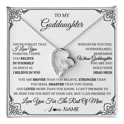 Forever Love Necklace 14K White Gold Finish | 1 | Personalized To My Goddaughter Gift Necklace From Godmother Uncle I Love You Believe In You Goddaughter Birthday Christmas Customized Gift Box Message Card | teecentury