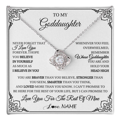 Love Knot Necklace 14K White Gold Finish | 1 | Personalized To My Goddaughter Gift Necklace From Godmother Uncle I Love You Believe In You Goddaughter Birthday Christmas Customized Gift Box Message Card | teecentury