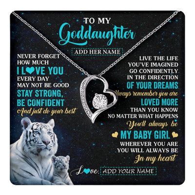 Forever Love Necklace 14K White Gold Finish | 1 | Personalized To My Goddaughter Gifts From Aunt Necklace White Tiger Never Forget How Much I Love You Goddaughter Birthday Christmas Gift Box Message Card | teecentury.myshopify