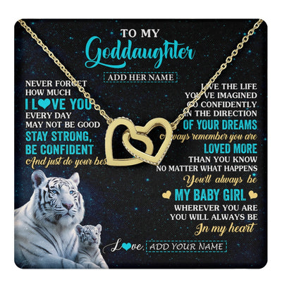 Interlocking Hearts Necklace 18K Yellow Gold Finish | 1 | Personalized To My Goddaughter Gifts From Aunt Necklace White Tiger Never Forget How Much I Love You Goddaughter Birthday Christmas Gift Box Message Card | teecentury.myshopify