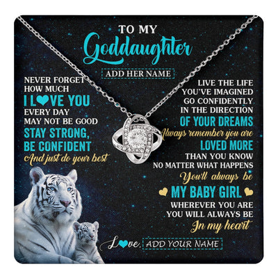 Love Knot Necklace 14K White Gold Finish | 1 | Personalized To My Goddaughter Gifts From Aunt Necklace White Tiger Never Forget How Much I Love You Goddaughter Birthday Christmas Gift Box Message Card | teecentury.myshopify