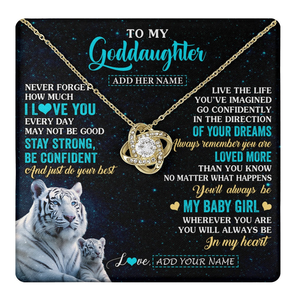 Love Knot Necklace 18K Yellow Gold Finish | 1 | Personalized To My Goddaughter Gifts From Aunt Necklace White Tiger Never Forget How Much I Love You Goddaughter Birthday Christmas Gift Box Message Card | teecentury.myshopify