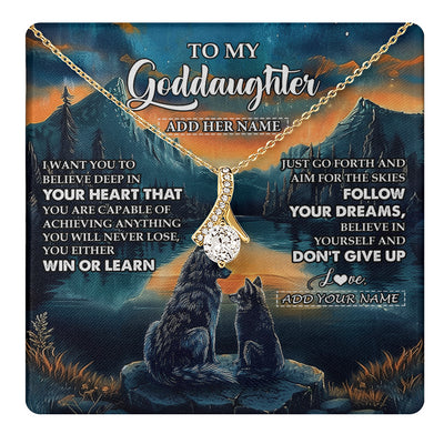 Alluring Beauty Necklace 18K Yellow Gold Finish | 1 | Personalized To My Goddaughter Gifts From Aunt Uncle Don't Give Up Wolf Gifts For Goddaughter Birthday Graduation Christmas Customized Gift Box Message Card | teecentury