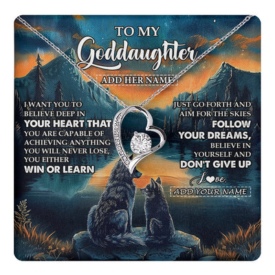 Forever Love Necklace 14K White Gold Finish | 1 | Personalized To My Goddaughter Gifts From Aunt Uncle Don't Give Up Wolf Gifts For Goddaughter Birthday Graduation Christmas Customized Gift Box Message Card | teecentury