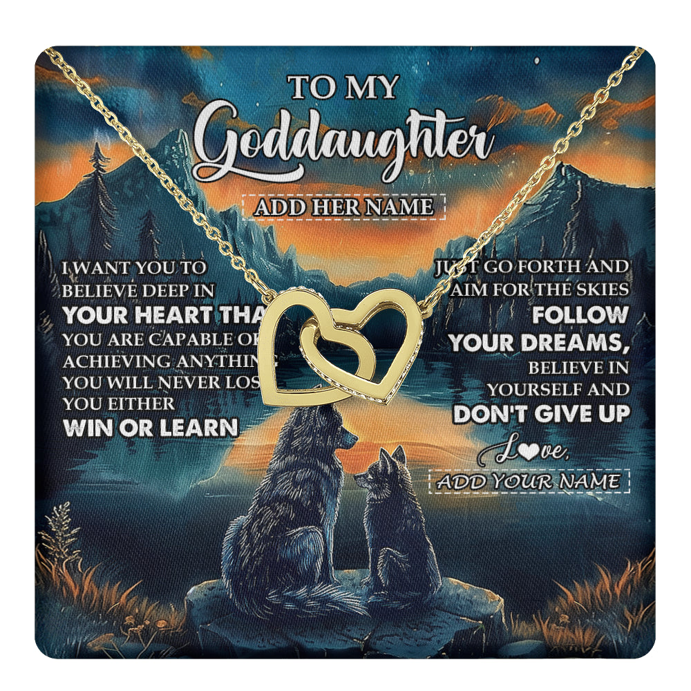Interlocking Hearts Necklace 18K Yellow Gold Finish | 1 | Personalized To My Goddaughter Gifts From Aunt Uncle Don't Give Up Wolf Gifts For Goddaughter Birthday Graduation Christmas Customized Gift Box Message Card | teecentury