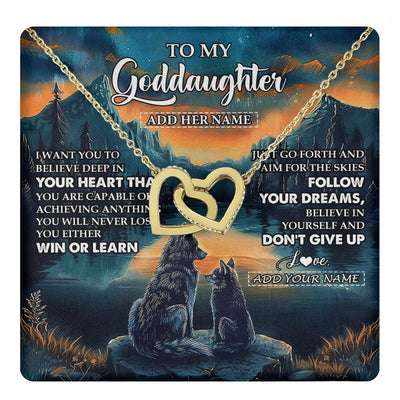 Interlocking Hearts Necklace 18K Yellow Gold Finish | 1 | Personalized To My Goddaughter Gifts From Aunt Uncle Don't Give Up Wolf Gifts For Goddaughter Birthday Graduation Christmas Customized Gift Box Message Card | teecentury
