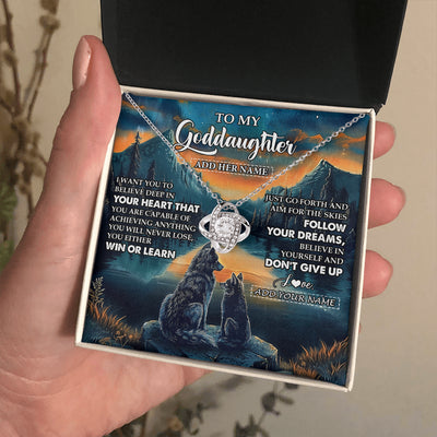 Love Knot Necklace 14K White Gold Finish | 2 | Personalized To My Goddaughter Gifts From Aunt Uncle Don't Give Up Wolf Gifts For Goddaughter Birthday Graduation Christmas Customized Gift Box Message Card | teecentury