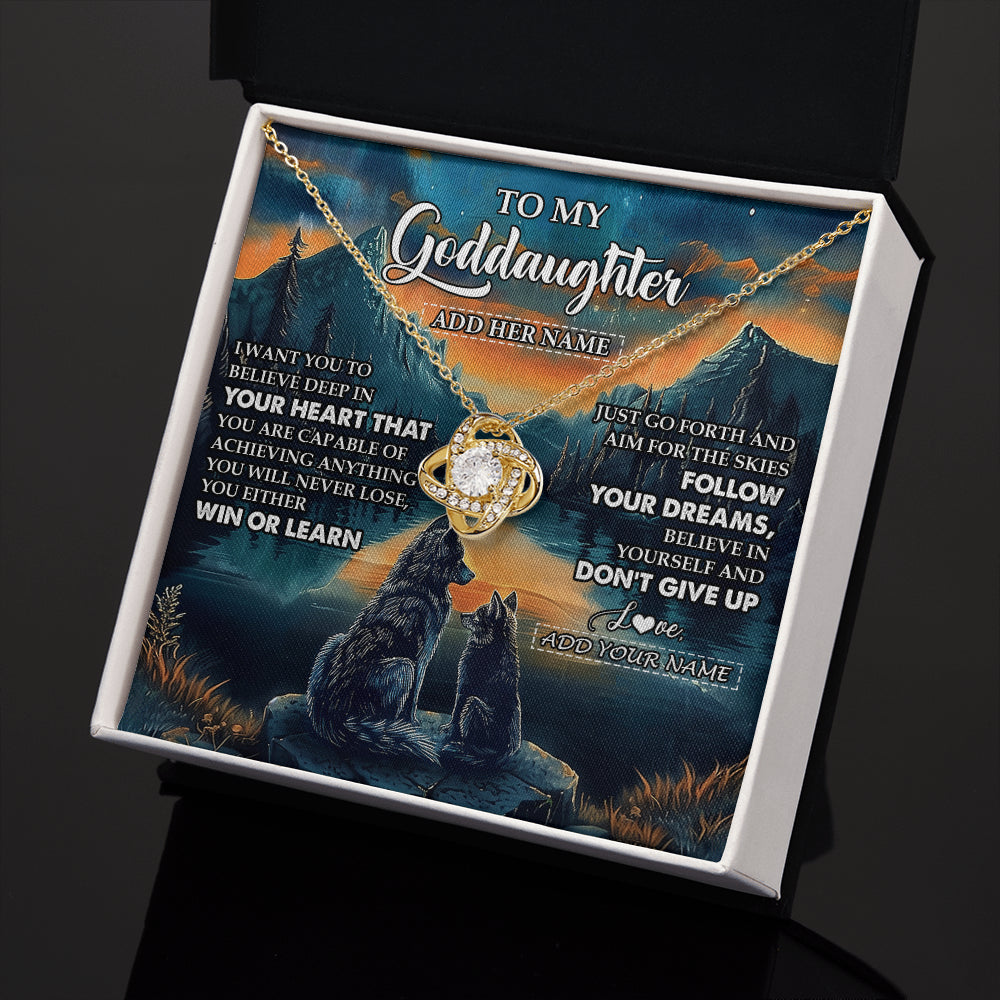 Love Knot Necklace 18K Yellow Gold Finish | 2 | Personalized To My Goddaughter Gifts From Aunt Uncle Don't Give Up Wolf Gifts For Goddaughter Birthday Graduation Christmas Customized Gift Box Message Card | teecentury