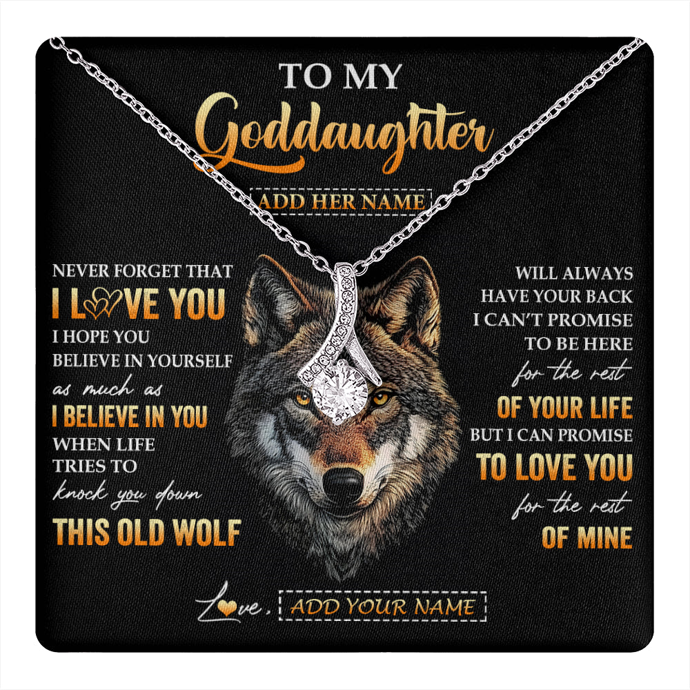 Alluring Beauty Necklace 14K White Gold Finish | 1 | Personalized To My Goddaughter Gifts From Godfather Godmother Necklace Old Wolf Love You Goddaughter Birthday Gifts Graduation Christmas Gift Box Message Card | teecentury