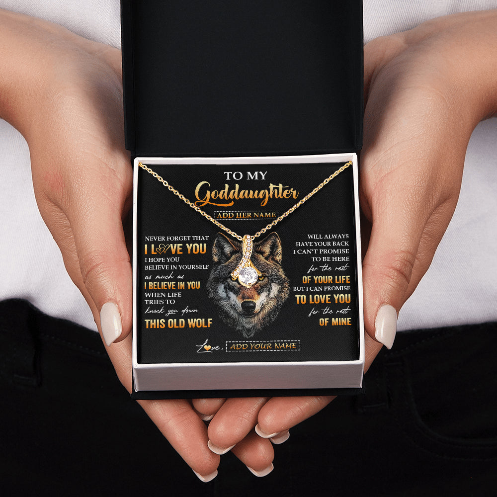 Alluring Beauty Necklace 18K Yellow Gold Finish | 2 | Personalized To My Goddaughter Gifts From Godfather Godmother Necklace Old Wolf Love You Goddaughter Birthday Gifts Graduation Christmas Gift Box Message Card | teecentury