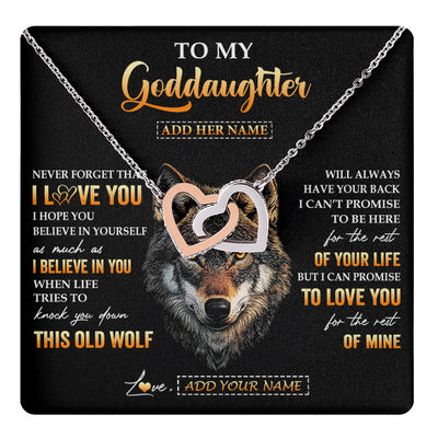 Interlocking Hearts Necklace Stainless Steel & Rose Gold Finish | 1 | Personalized To My Goddaughter Gifts From Godfather Godmother Necklace Old Wolf Love You Goddaughter Birthday Gifts Graduation Christmas Gift Box Message Card | teecentury