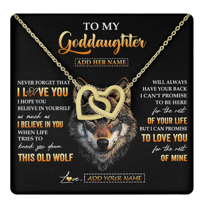 Interlocking Hearts Necklace 18K Yellow Gold Finish | 1 | Personalized To My Goddaughter Gifts From Godfather Godmother Necklace Old Wolf Love You Goddaughter Birthday Gifts Graduation Christmas Gift Box Message Card | teecentury