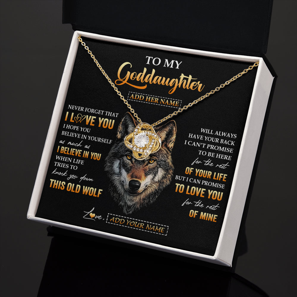 Love Knot Necklace 18K Yellow Gold Finish | 2 | Personalized To My Goddaughter Gifts From Godfather Godmother Necklace Old Wolf Love You Goddaughter Birthday Gifts Graduation Christmas Gift Box Message Card | teecentury