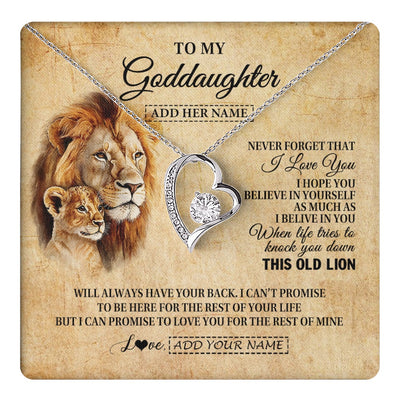 Forever Love Necklace 14K White Gold Finish | 1 | Personalized To My Goddaughter Gifts From Godfather Lion Necklace I Love You Goddaughter Birthday Gifts Graduation Christmas Custom Gift Box Message Card | teecentury.myshopify