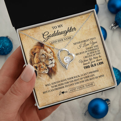Forever Love Necklace 14K White Gold Finish | 2 | Personalized To My Goddaughter Gifts From Godfather Lion Necklace I Love You Goddaughter Birthday Gifts Graduation Christmas Custom Gift Box Message Card | teecentury.myshopify