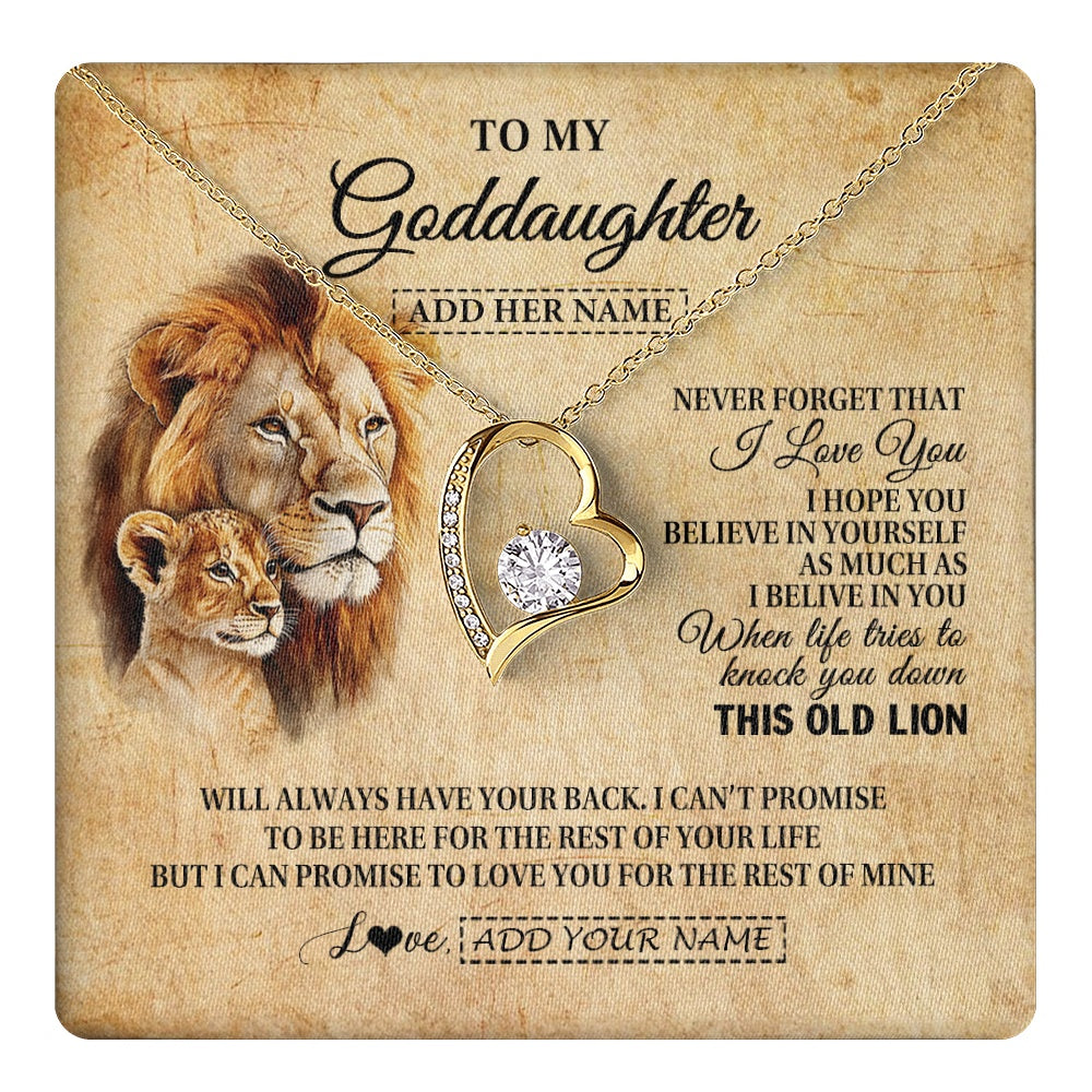 Forever Love Necklace 18K Yellow Gold Finish | 1 | Personalized To My Goddaughter Gifts From Godfather Lion Necklace I Love You Goddaughter Birthday Gifts Graduation Christmas Custom Gift Box Message Card | teecentury.myshopify