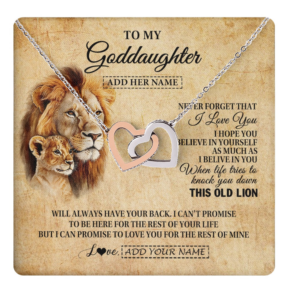 Interlocking Hearts Necklace Stainless Steel & Rose Gold Finish | 1 | Personalized To My Goddaughter Gifts From Godfather Lion Necklace I Love You Goddaughter Birthday Gifts Graduation Christmas Custom Gift Box Message Card | teecentury.myshopify