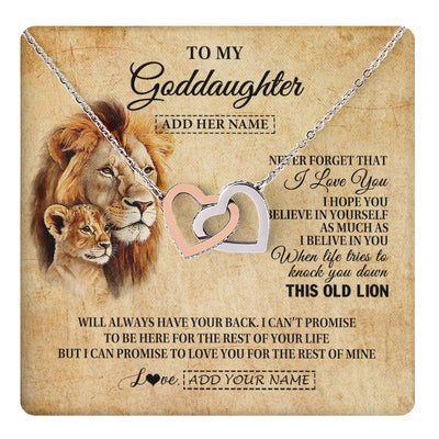 Interlocking Hearts Necklace Stainless Steel & Rose Gold Finish | 1 | Personalized To My Goddaughter Gifts From Godfather Lion Necklace I Love You Goddaughter Birthday Gifts Graduation Christmas Custom Gift Box Message Card | teecentury.myshopify
