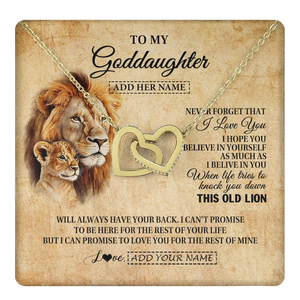 Interlocking Hearts Necklace 18K Yellow Gold Finish | 1 | Personalized To My Goddaughter Gifts From Godfather Lion Necklace I Love You Goddaughter Birthday Gifts Graduation Christmas Custom Gift Box Message Card | teecentury.myshopify