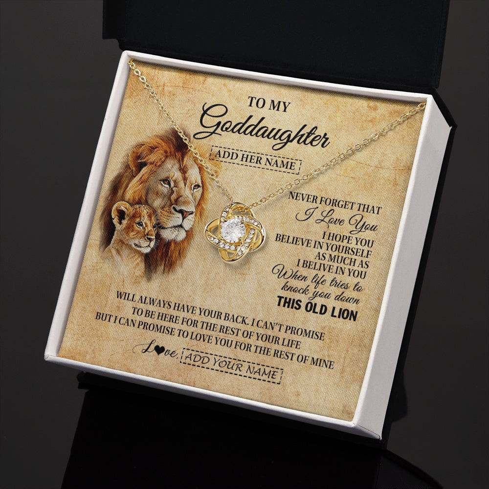 Love Knot Necklace 18K Yellow Gold Finish | 2 | Personalized To My Goddaughter Gifts From Godfather Lion Necklace I Love You Goddaughter Birthday Gifts Graduation Christmas Custom Gift Box Message Card | teecentury.myshopify