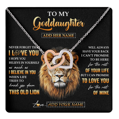 Interlocking Hearts Necklace Stainless Steel & Rose Gold Finish | 1 | Personalized To My Goddaughter Gifts From Godfather Necklace Old Lion Love You Goddaughter Birthday Gifts Graduation Christmas Custom Gift Box Message Card | teecentury.myshopify