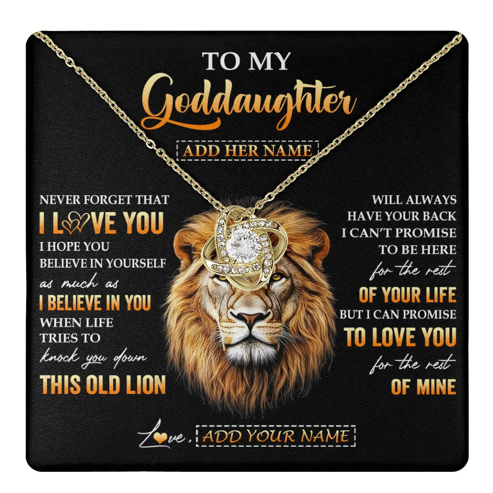 Love Knot Necklace 18K Yellow Gold Finish | 1 | Personalized To My Goddaughter Gifts From Godfather Necklace Old Lion Love You Goddaughter Birthday Gifts Graduation Christmas Custom Gift Box Message Card | teecentury.myshopify