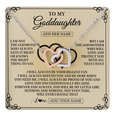 Interlocking Hearts Necklace Stainless Steel & Rose Gold Finish | 1 | Personalized To My Goddaughter Gifts From Godmother Goddaughter Birthday Gifts Jewelry For Women Goddaughter Pendant Necklace Christmas Gift Box Message Card | teecentury.myshopify