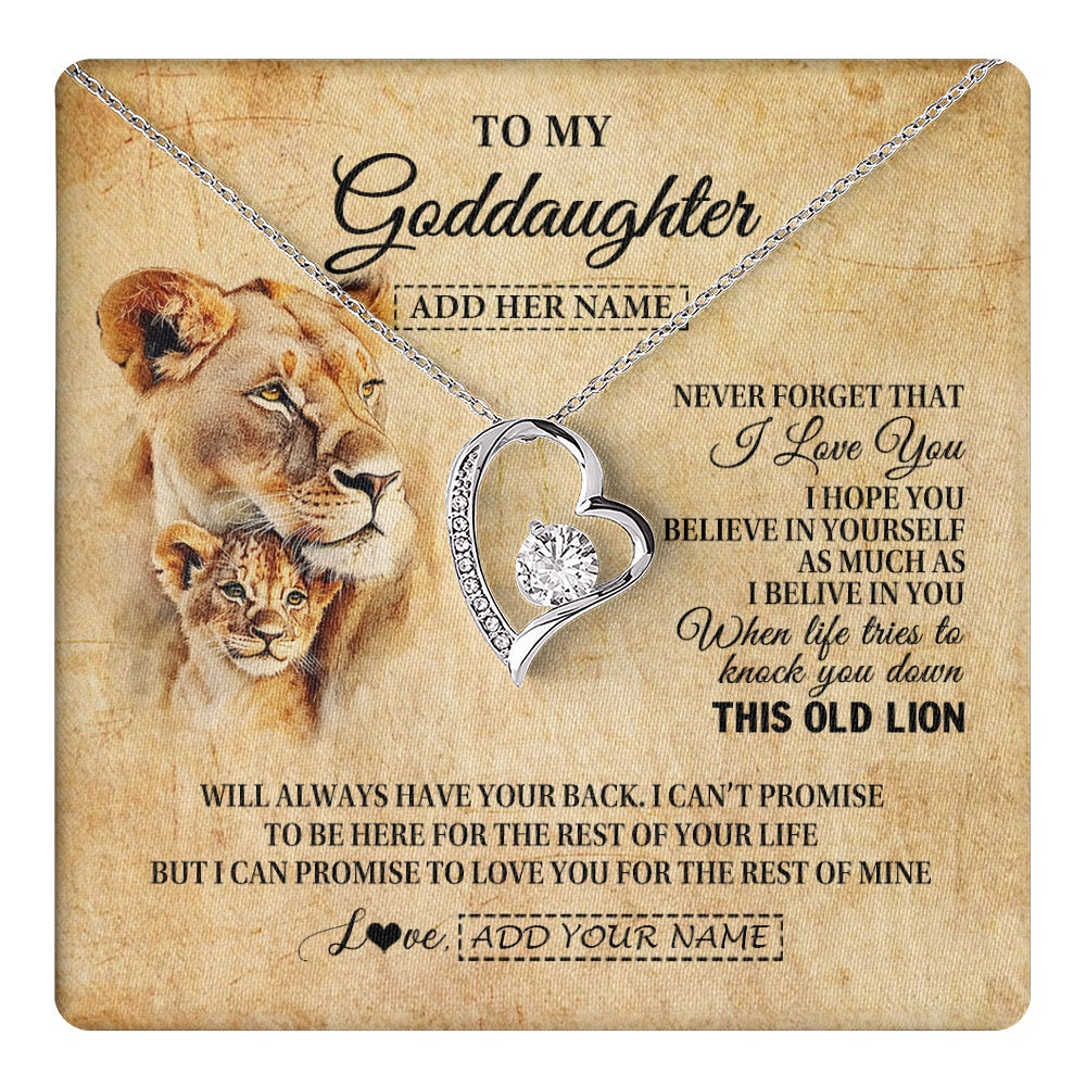 Forever Love Necklace 14K White Gold Finish | 1 | Personalized To My Goddaughter Gifts From Godmother Lion Necklace I Love You Goddaughter Birthday Gifts Graduation Christmas Custom Gift Box Message Card | teecentury.myshopify