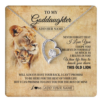 Forever Love Necklace 14K White Gold Finish | 1 | Personalized To My Goddaughter Gifts From Godmother Lion Necklace I Love You Goddaughter Birthday Gifts Graduation Christmas Custom Gift Box Message Card | teecentury.myshopify