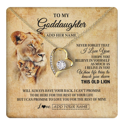 Forever Love Necklace 18K Yellow Gold Finish | 1 | Personalized To My Goddaughter Gifts From Godmother Lion Necklace I Love You Goddaughter Birthday Gifts Graduation Christmas Custom Gift Box Message Card | teecentury.myshopify