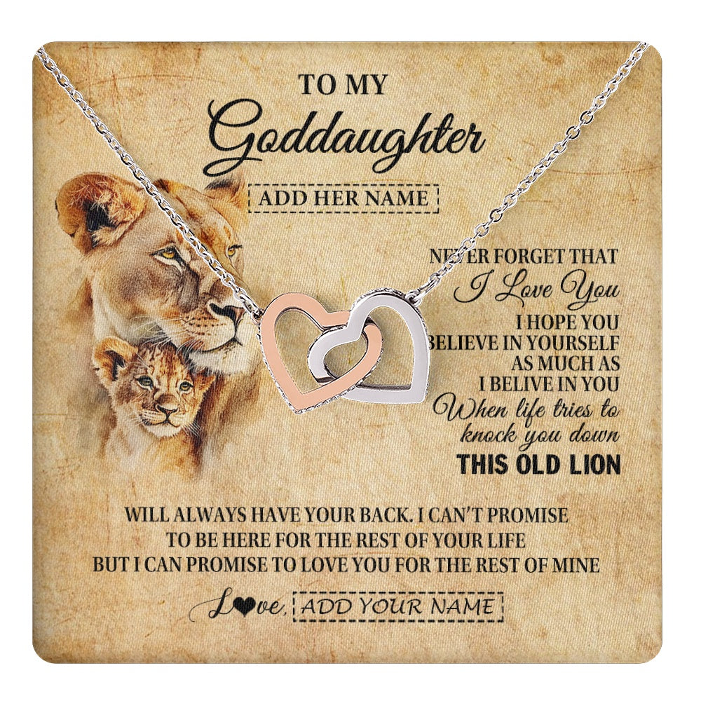 Interlocking Hearts Necklace Stainless Steel & Rose Gold Finish | 1 | Personalized To My Goddaughter Gifts From Godmother Lion Necklace I Love You Goddaughter Birthday Gifts Graduation Christmas Custom Gift Box Message Card | teecentury.myshopify