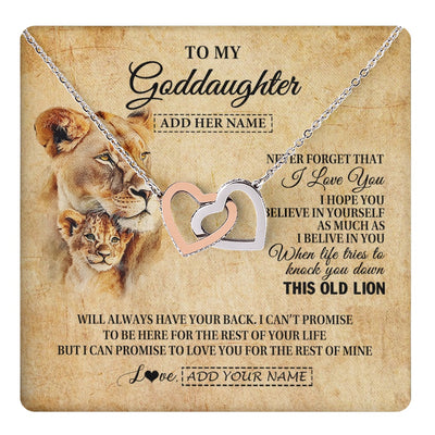 Interlocking Hearts Necklace Stainless Steel & Rose Gold Finish | 1 | Personalized To My Goddaughter Gifts From Godmother Lion Necklace I Love You Goddaughter Birthday Gifts Graduation Christmas Custom Gift Box Message Card | teecentury.myshopify